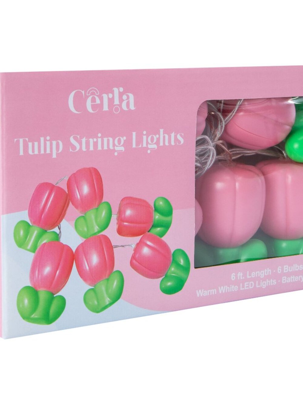 NIB Pink Tulip String Lights 6ft Battery Powered LED Floral Decor